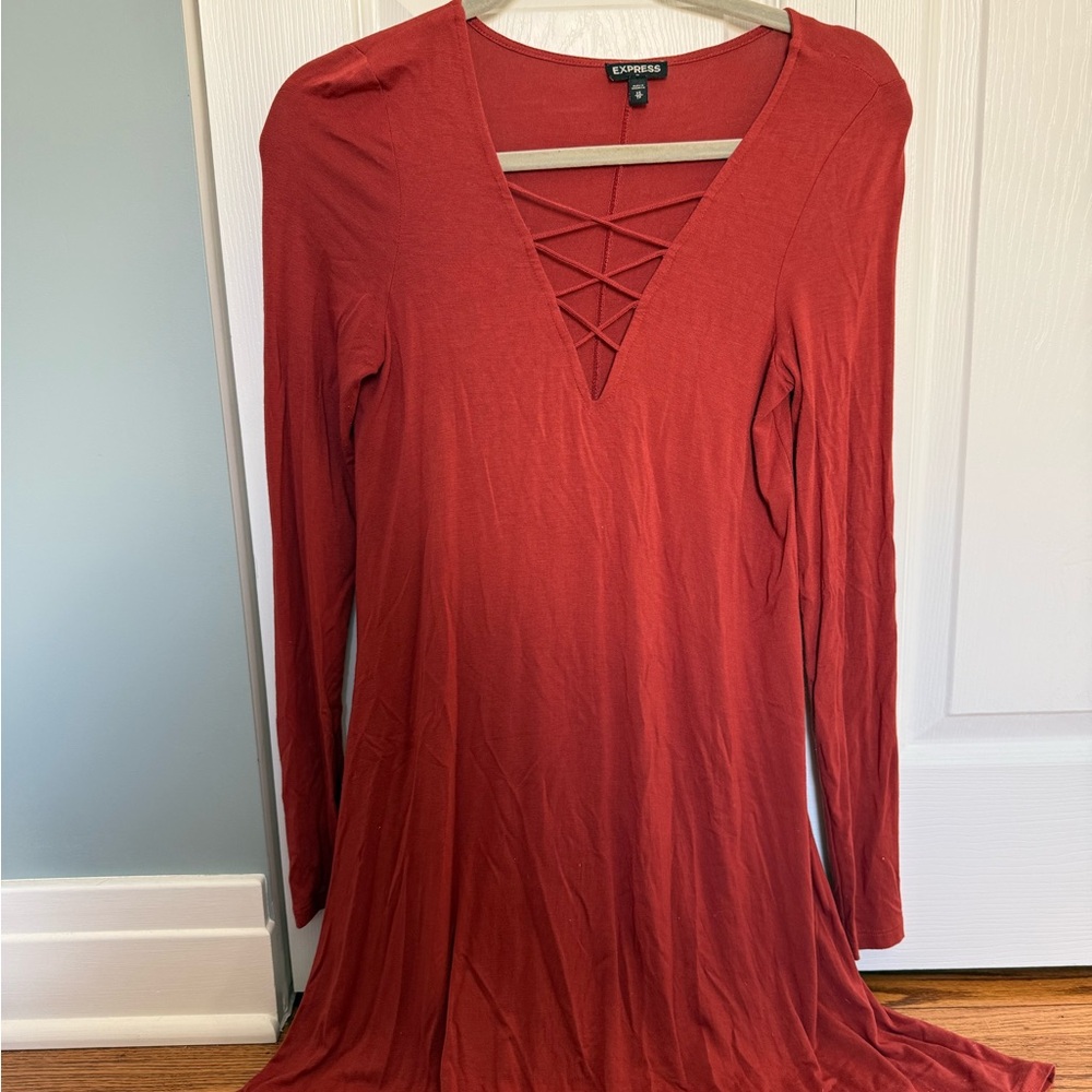 Express Red Crisscross V-Neck Top